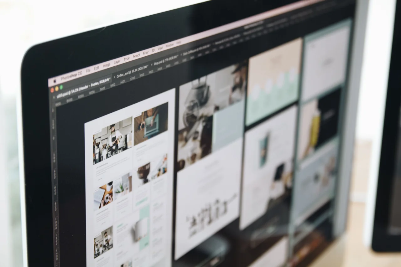 High resolution web design interface showing typographic layouts and editorial compositions